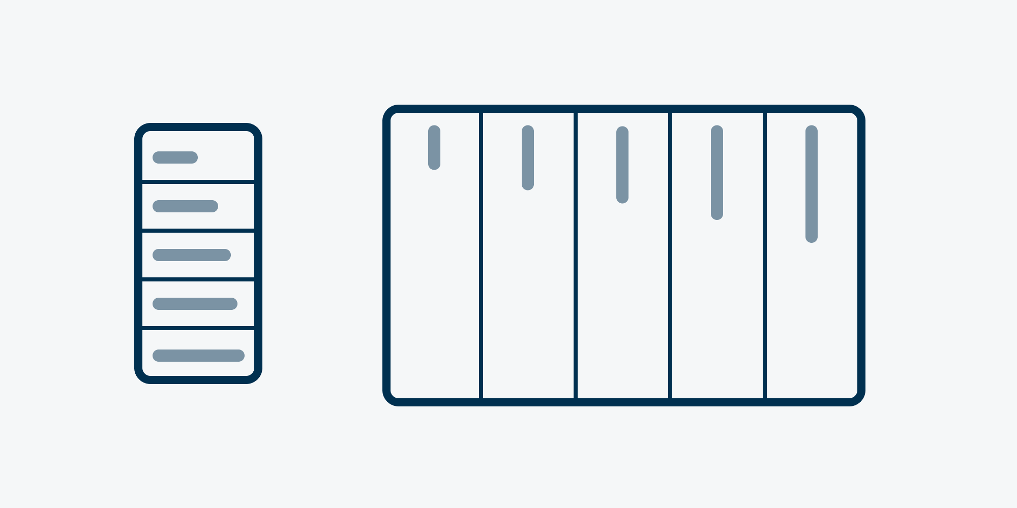 a graphic displaying how the accordion menu adjusts to mobile and desktop views